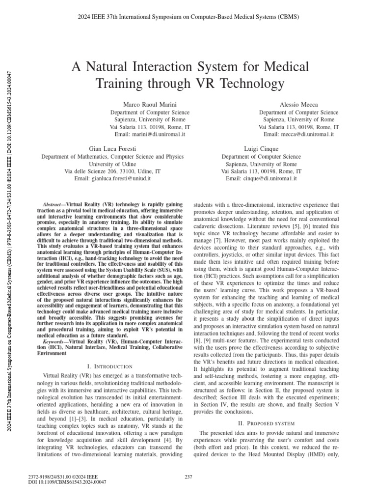A Natural Interaction System For Medical Training Through VR Technology ...