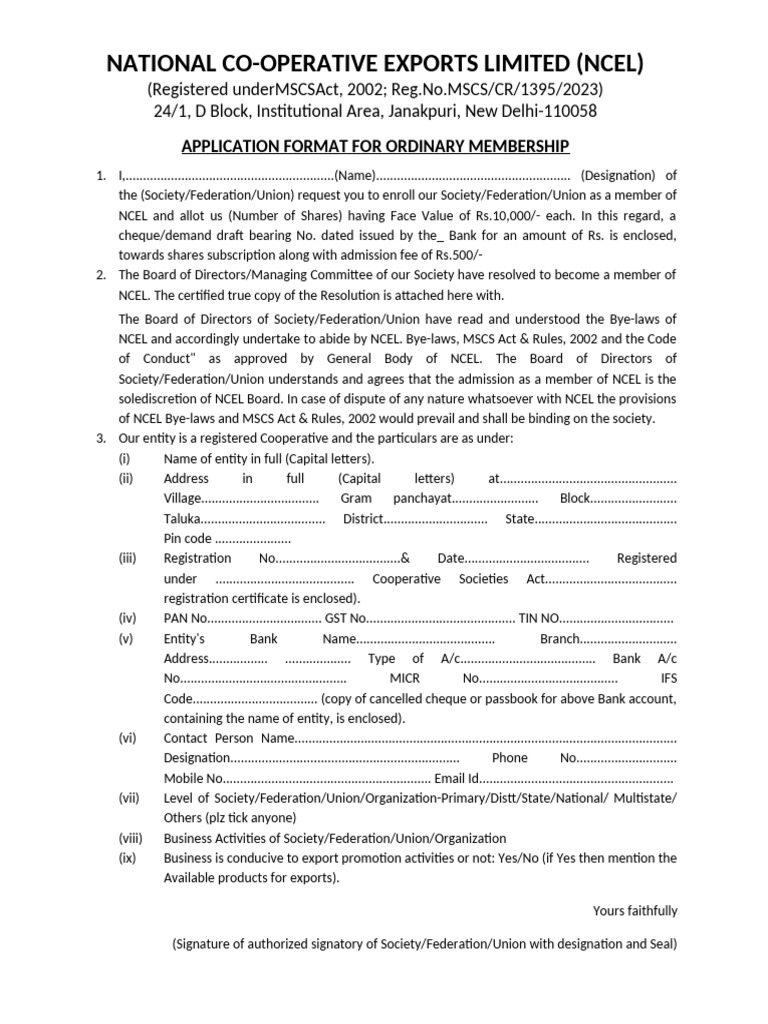 Membership Form NCEL | PDF