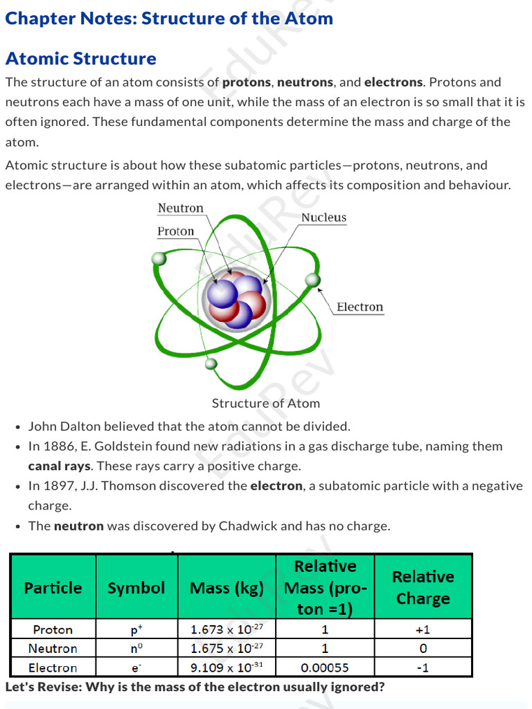 EduRev - Chapter Notes - Structure of The Atom | PDF | Atoms | Atomic ...
