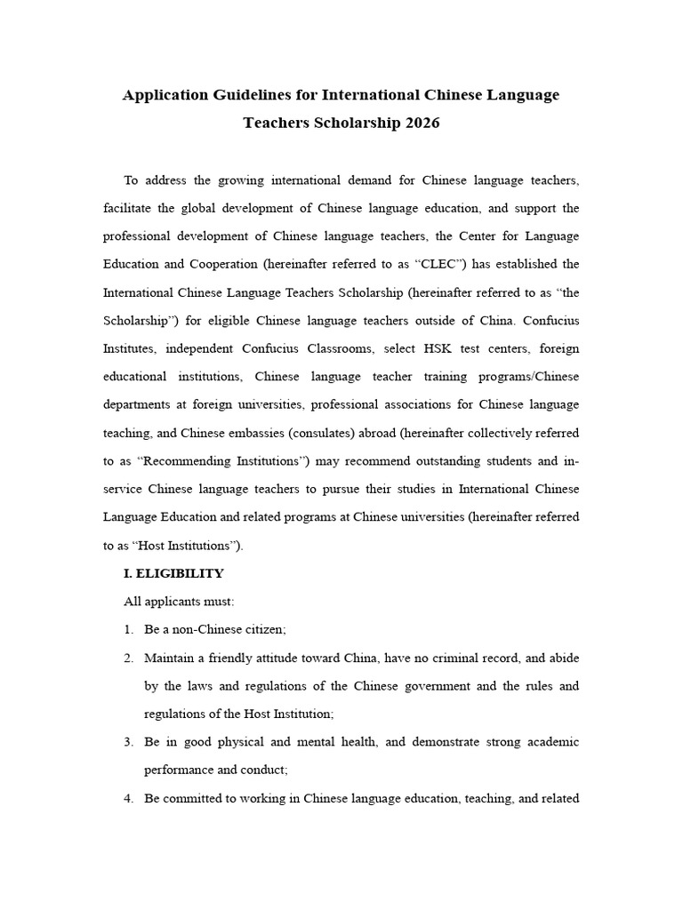 Application Guidelines For International Chinese Language Teachers ...