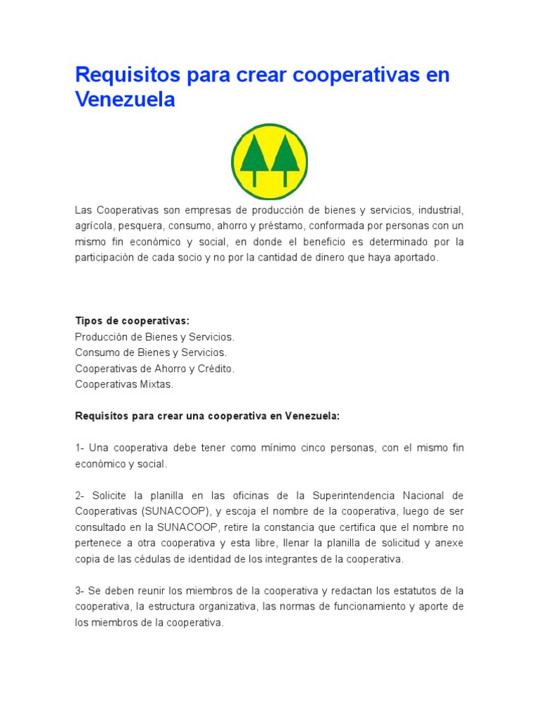 Requisitos para Crear Cooperativas en Venezuela | PDF | Cooperativa ...