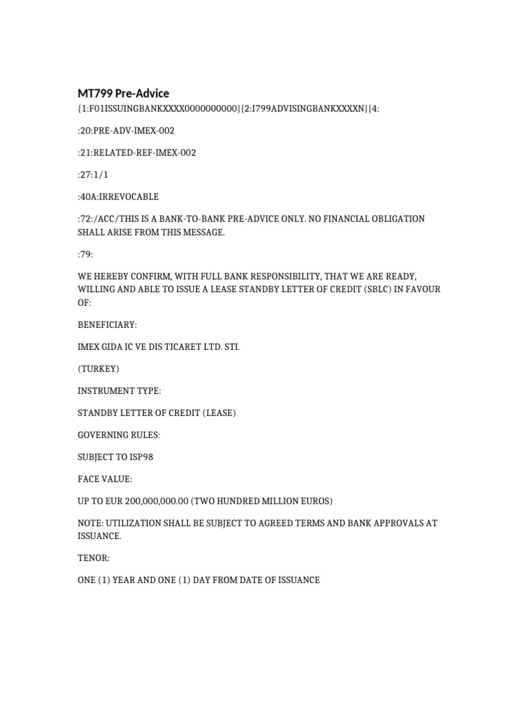 Mt799 Final Swift Imex | PDF