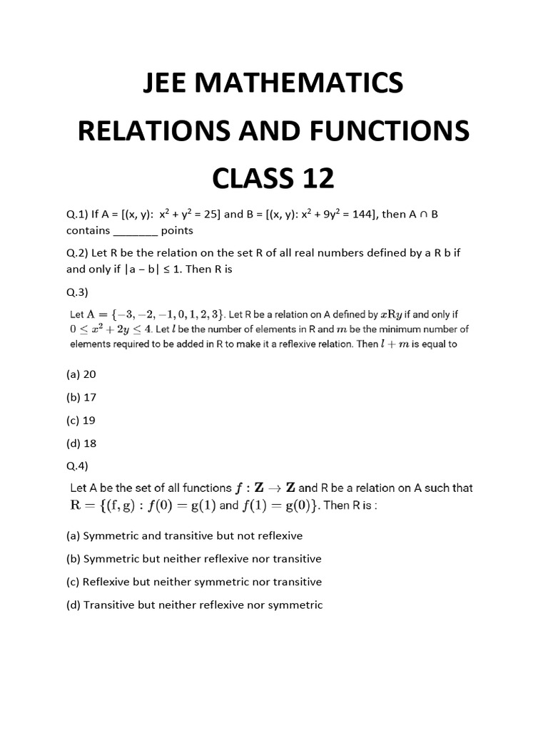 Relations and Functions JEE | PDF
