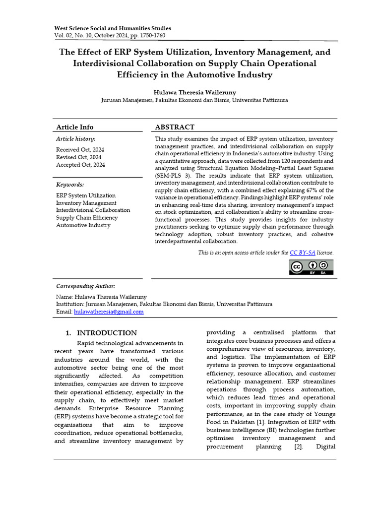 The Effect of ERP System Utilization Inventory Man | PDF | Enterprise ...