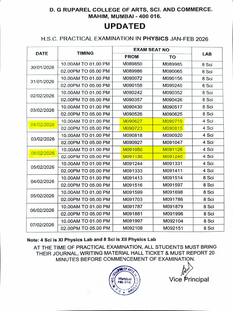 HSC Updated Physics Practical Timetable 2026 | PDF | Student Assessment ...