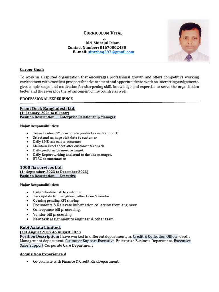 Curriculum Vitae of Shirajul Islam | PDF