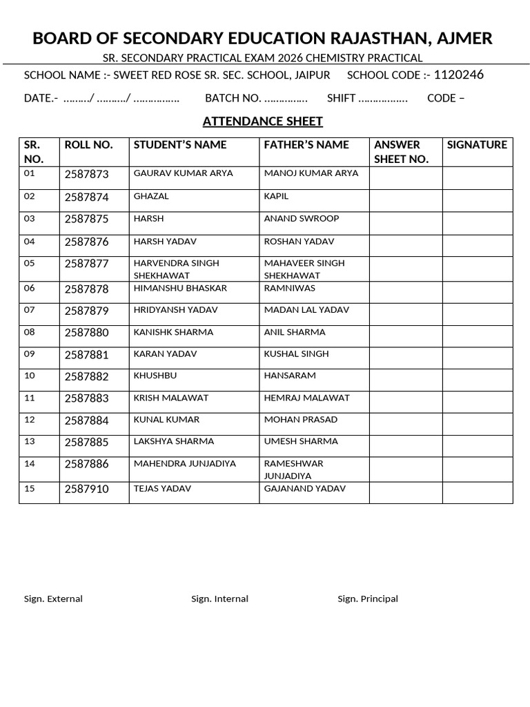 Physics Attendance Sheet 16-30 | PDF