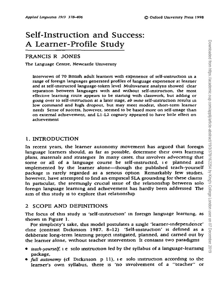 Self Instruction and Success A Learner P | PDF | Factor Analysis | Learning