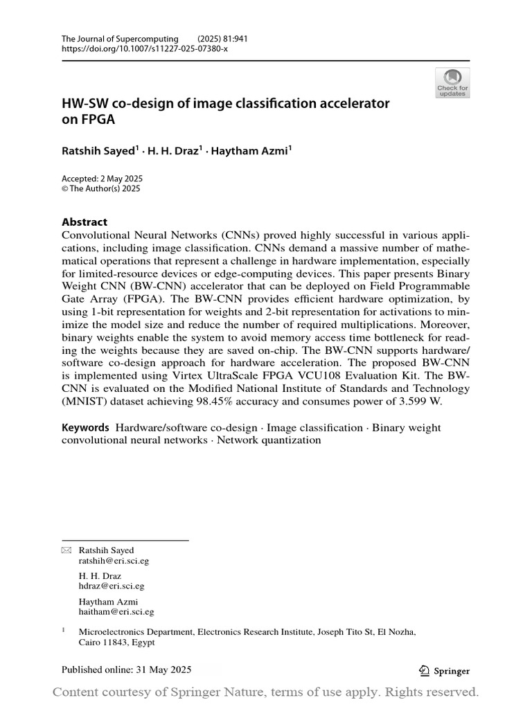 HW-SW Co-Design of Image Classification Accelerato | PDF | Computer ...