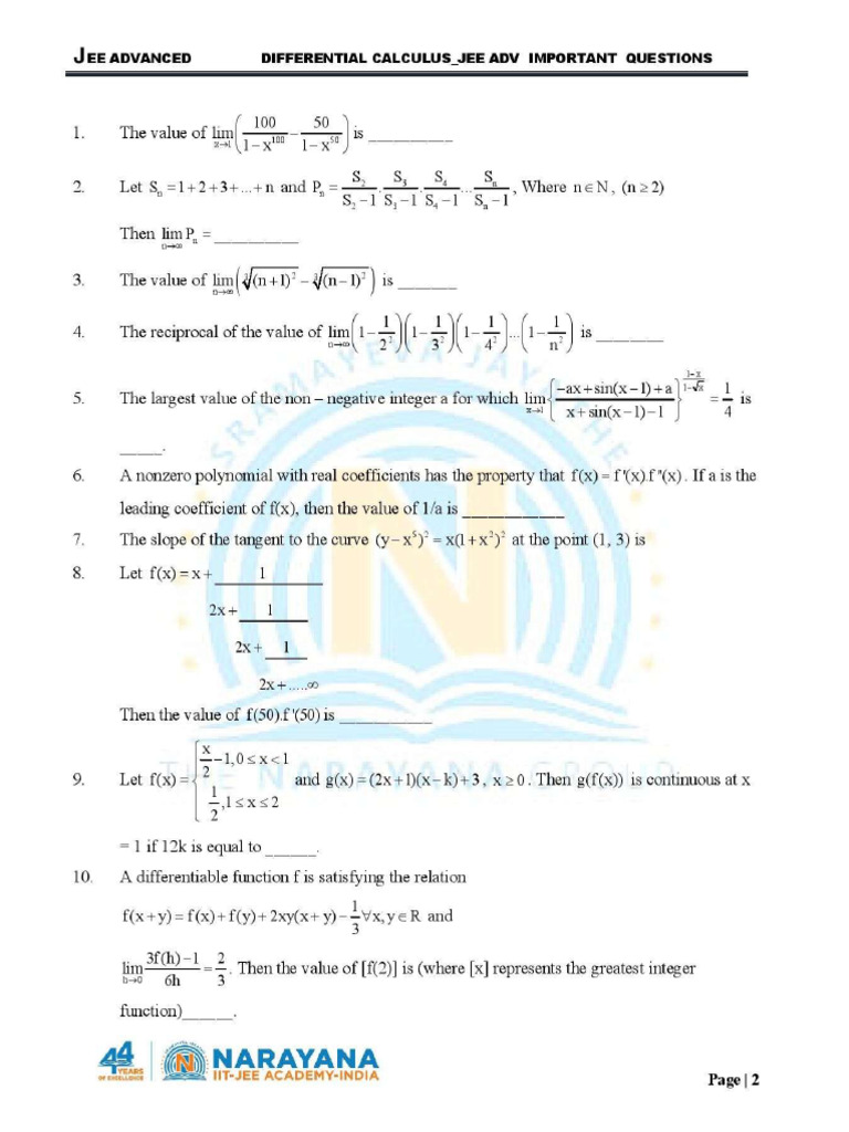 Differentisl Calculus Adv Questions | PDF
