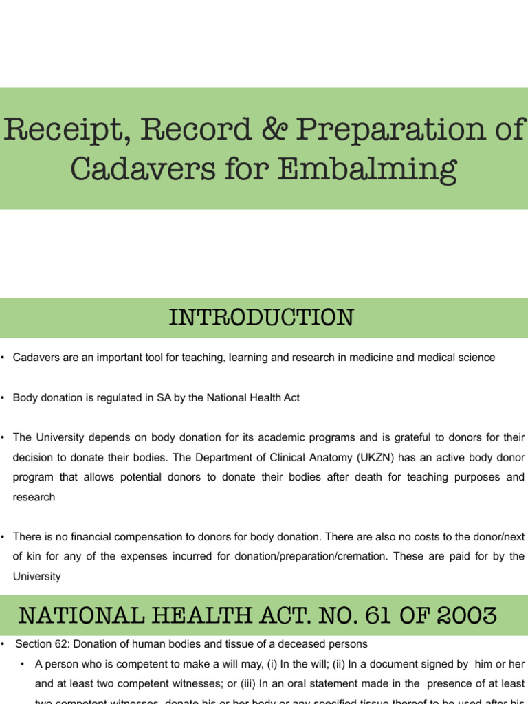 Receipt, Record Preparation of Cadavers | PDF | Cadaver | Death