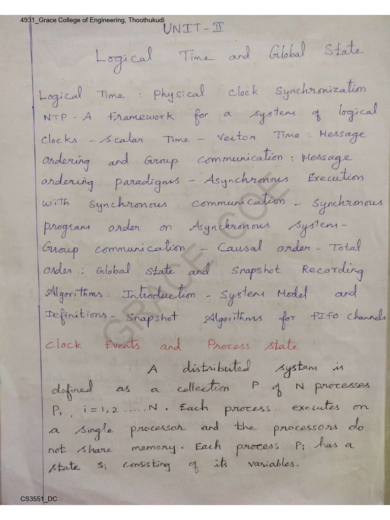 Distributed Computing - CS3551 - Hand Written Notes - Unit 2 - Logical ...