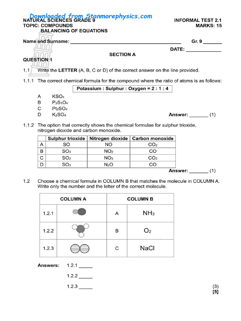 FS Natural Sciences Grade 9 June TEST 2025 QP and Memo | PDF