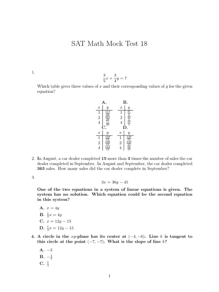 SAT Math Mock 18 | PDF