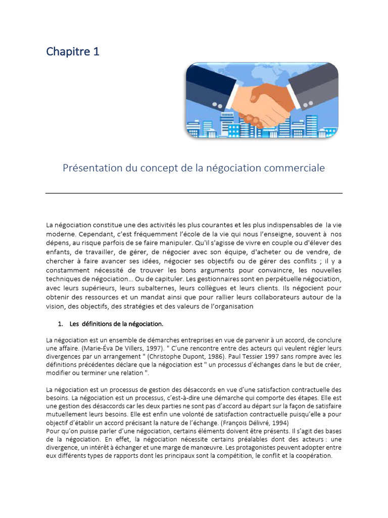 Chapitre 1 Négociation Commerciale | PDF | Négociation | Commercialisation