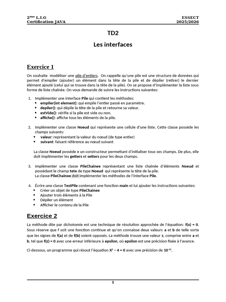 TD2 Les Interfaces: Exercice 1 | PDF | Programmation informatique ...