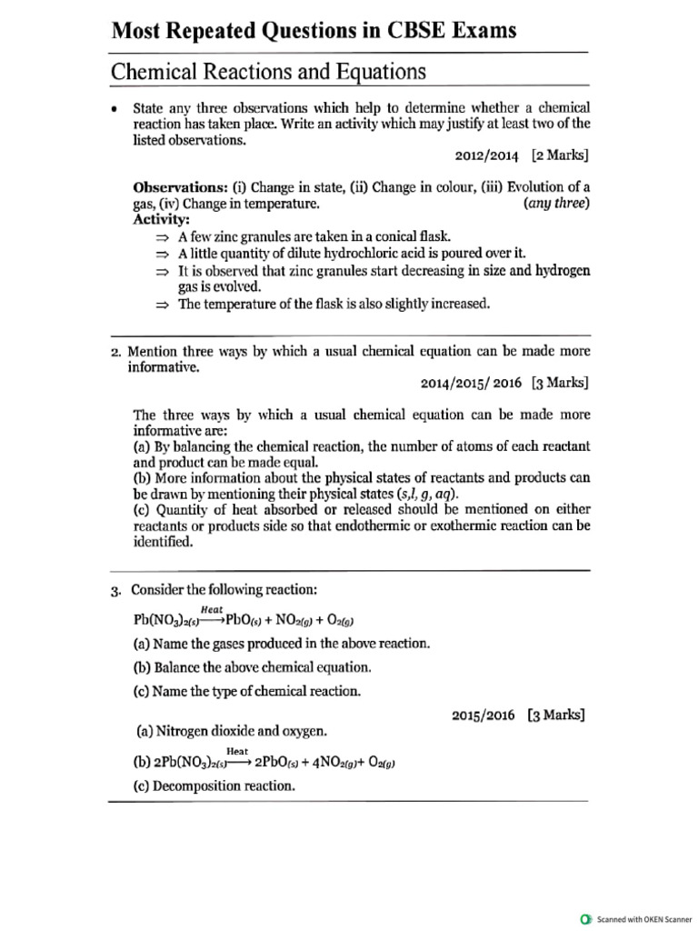 Class 10 Science Most Repeated Questions in CBSE Exams | PDF