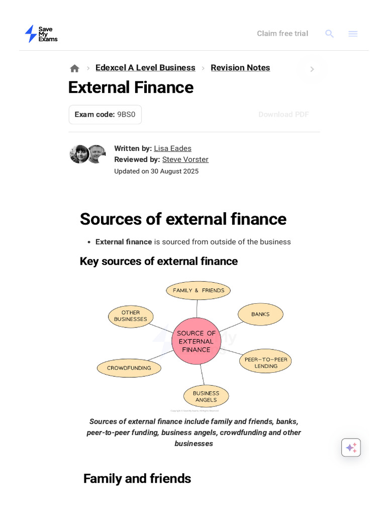 External Finance Sources - A Level Business Revision Notes | PDF ...