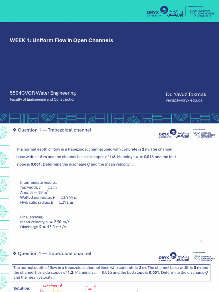 Flow In: WEEK 1: Uniform Open Channels | PDF | Slope