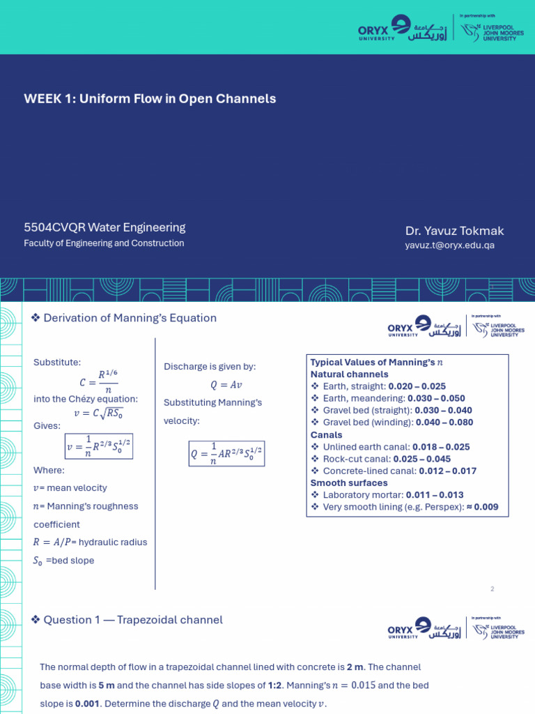 1.4+Uniform+Flow+in+Open+Channels+ +tutorial | PDF | Chemical ...