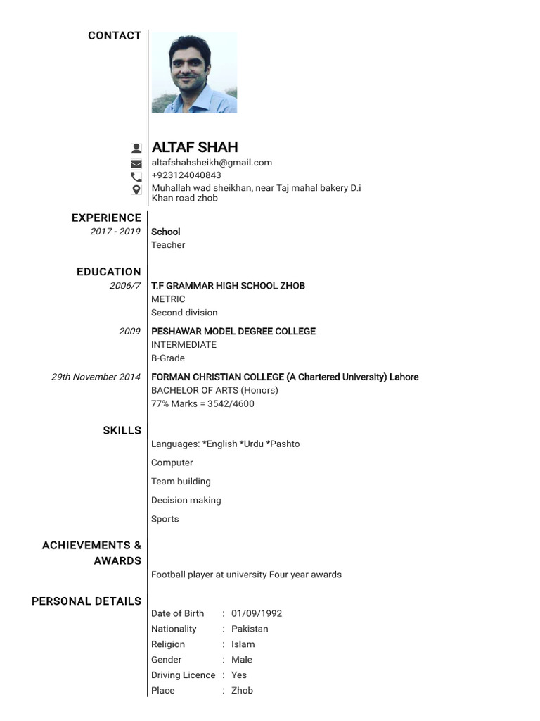 Sheikh Altafshah CV-1 | PDF