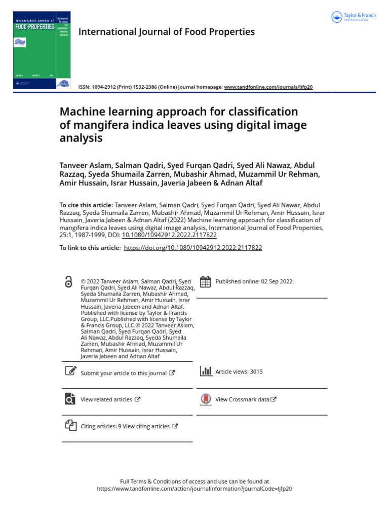 Machine Learning Approach For Classification of Mangifera Indica Leaves ...
