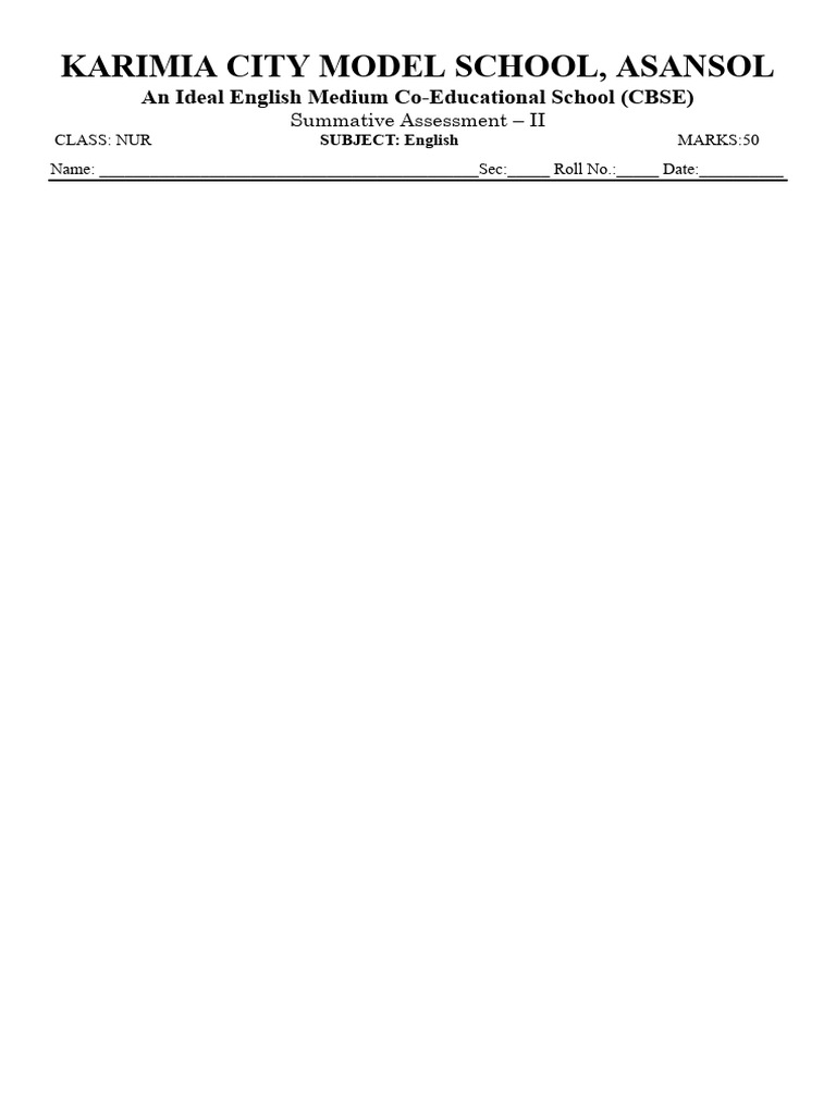 SA-II Question Paper Format (NUR-IV) | PDF
