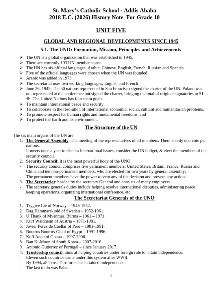History Note For Grade 10 Unit Five | PDF | Non Aligned Movement ...