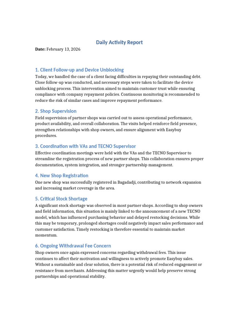 Daily Activity Report | PDF