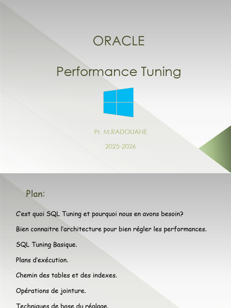 ORACLE Tuning - 2026 - À Envoyer | PDF | SQL | Cache (Informatique)