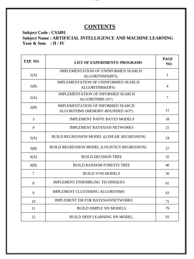 AIML Lab Maual | PDF