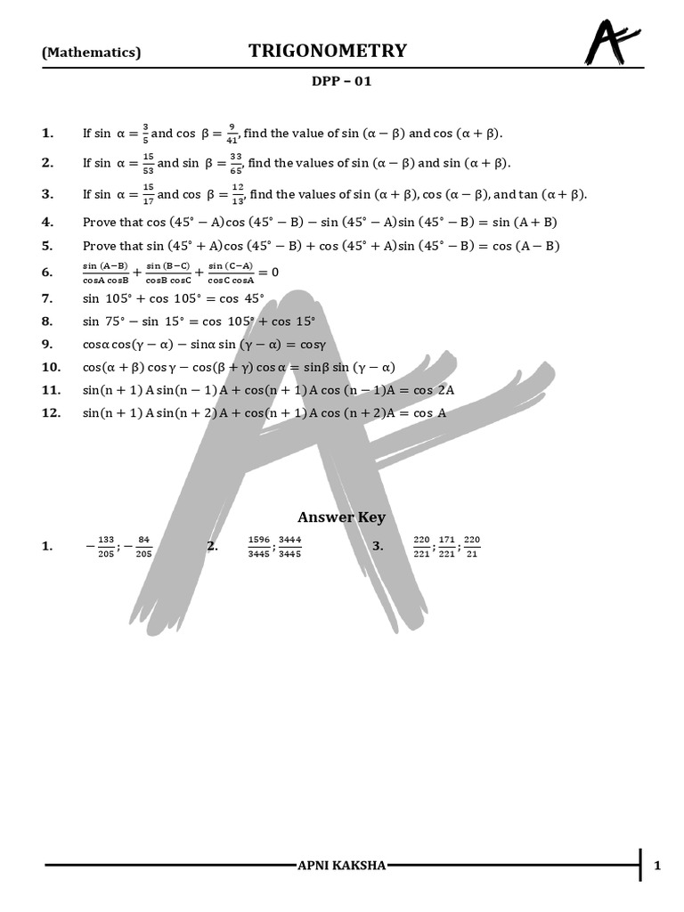 DPP - 01 - Trigonometry | PDF