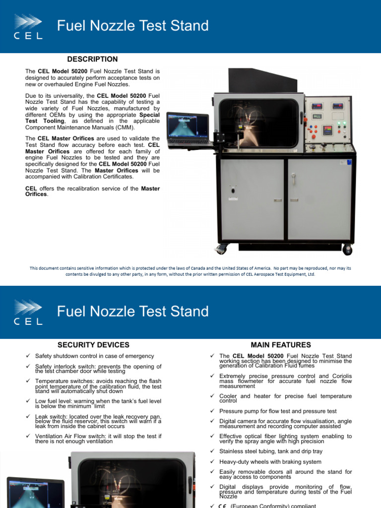 CEL Spec Sheet Fuel Nozzle Test Stand English | PDF | Calibration | Nozzle