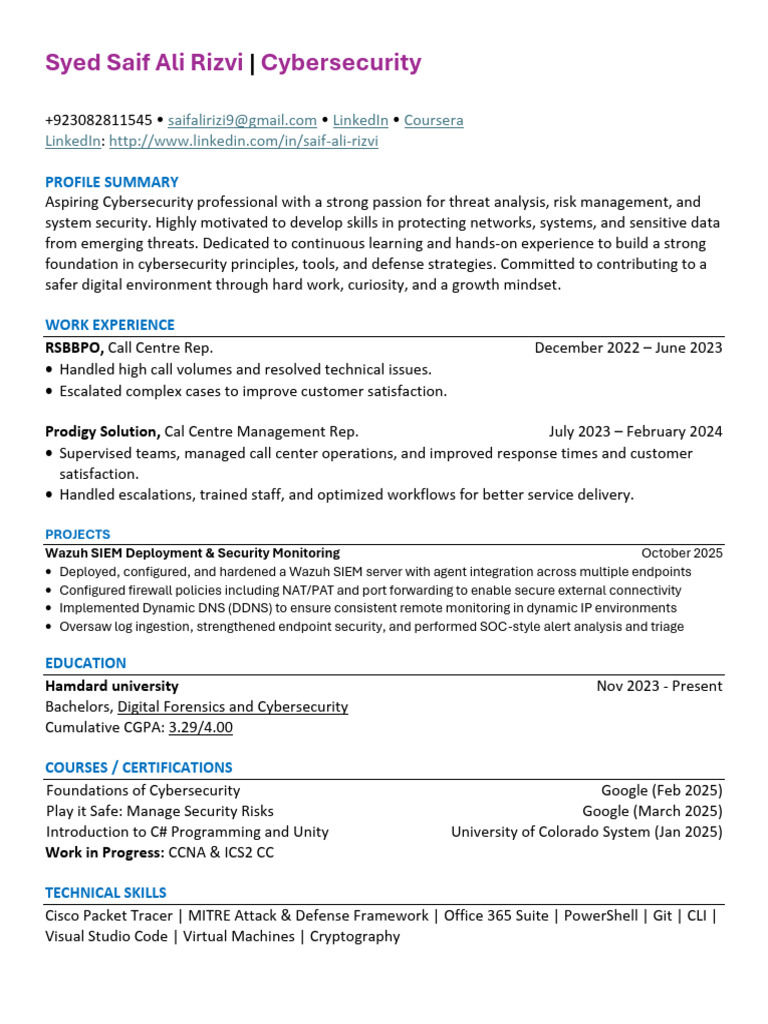 Saif Ali Rizvi CV | PDF