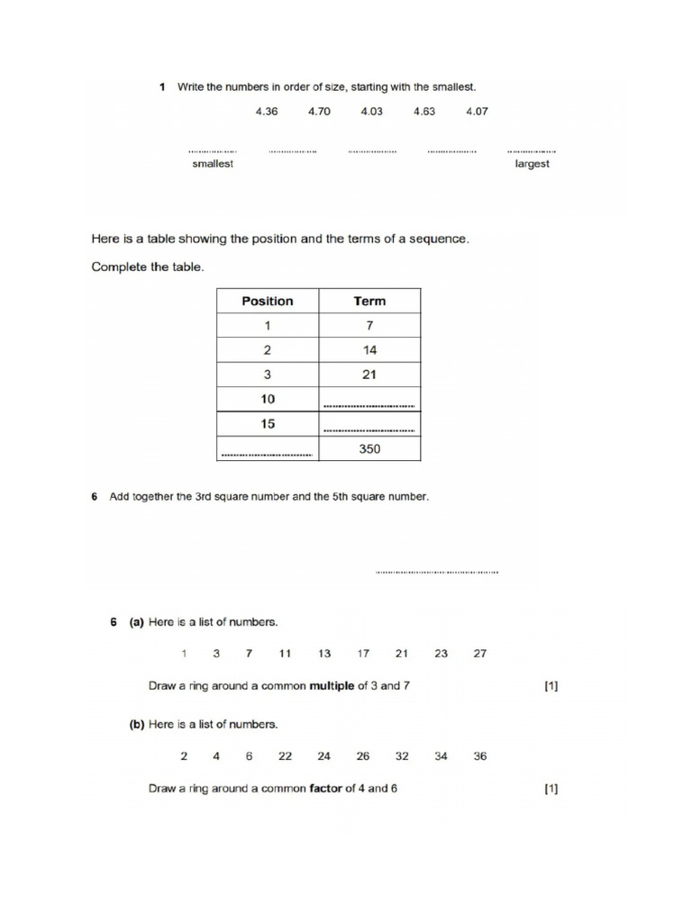 Revision Worksheet - Unit 1 and 2 Maths Y6 | PDF
