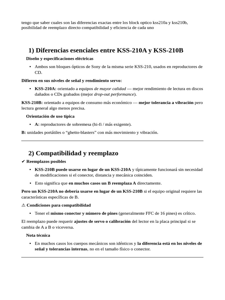 Diferencias Exactas Entre Los Block Optico Kss210a y Kss210b | PDF ...