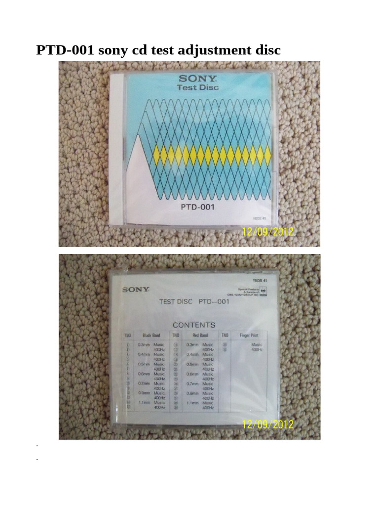PTD-001 Sony CD Test Adjustment Disc | PDF | Disco compacto | Hertz