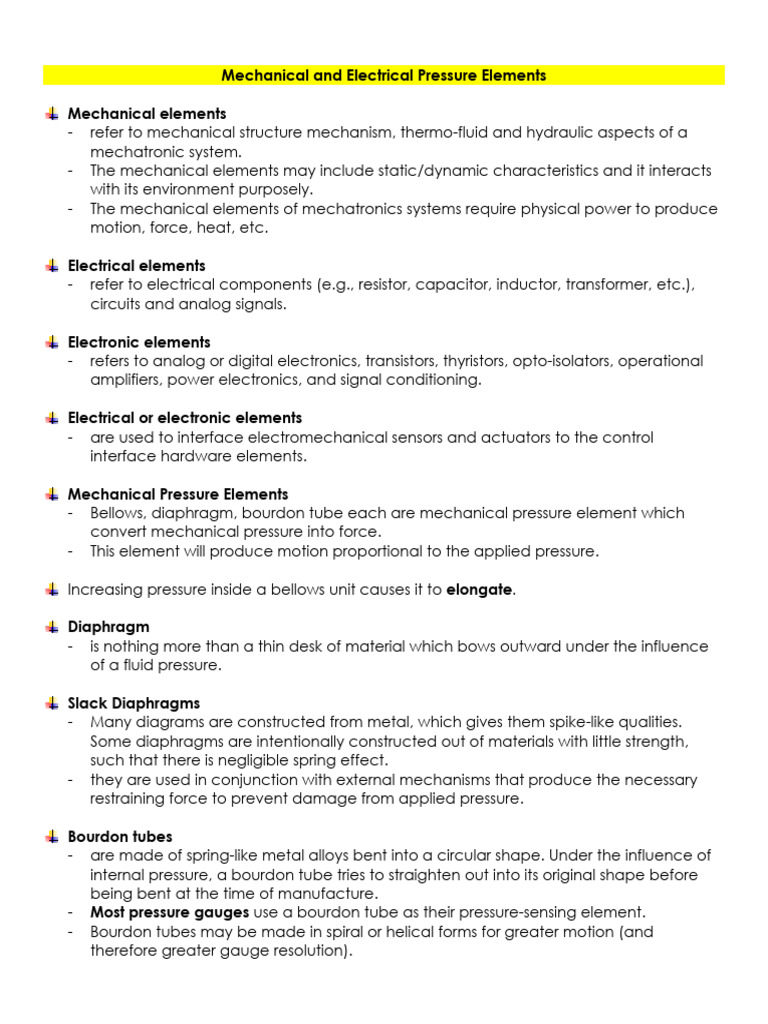 Mechanical and Electrical Pressure Elements | PDF | Pressure ...