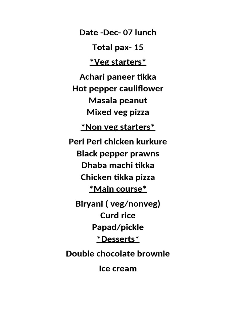 7th December Party Menu 2025 | PDF