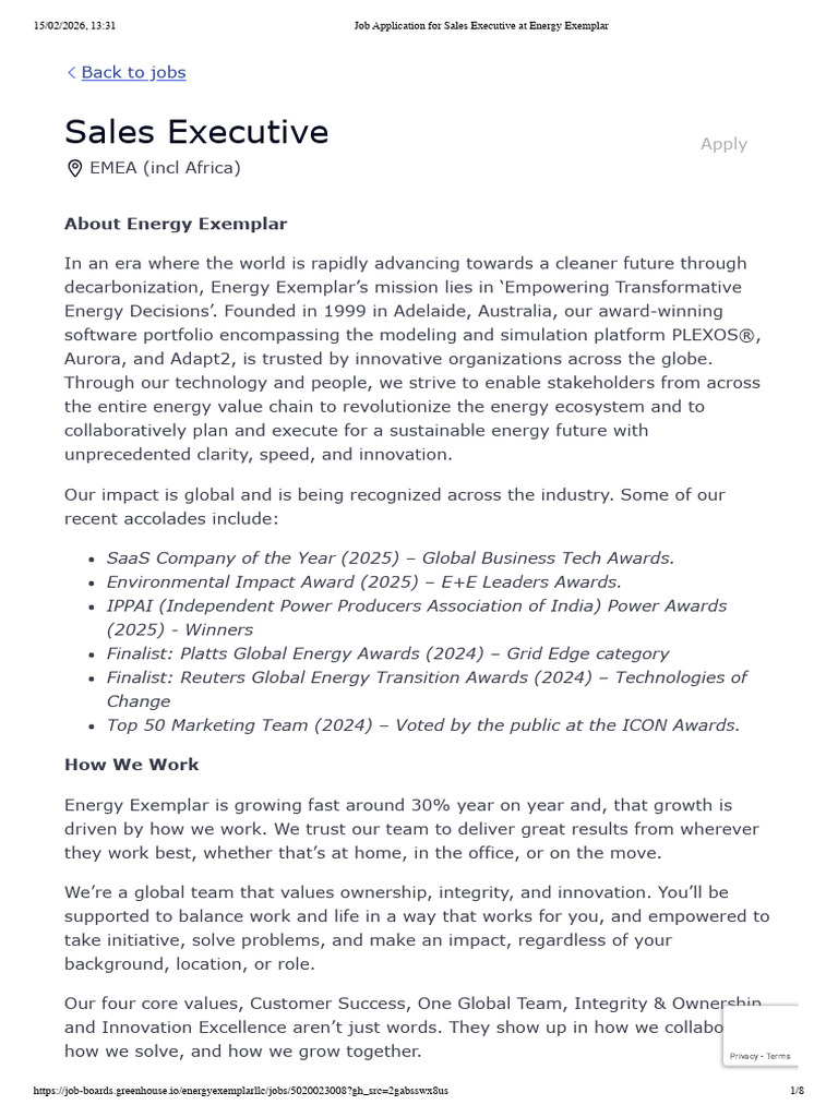 Job Application For Sales Executive at Energy Exemplar | PDF | Sales ...