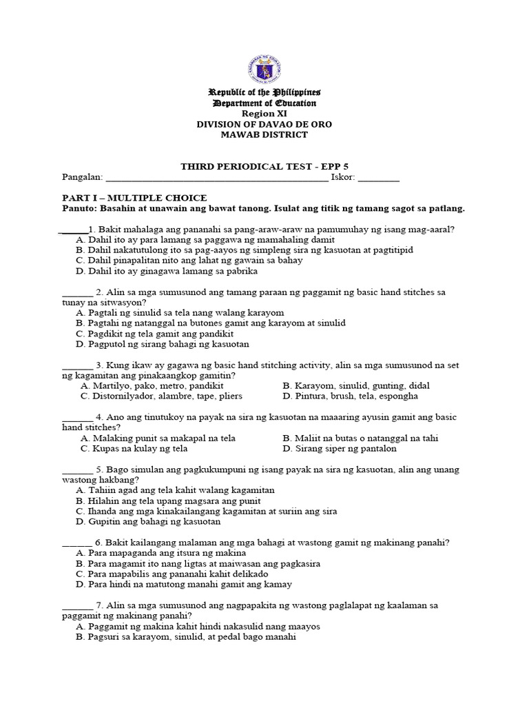 Epp 5 Matatag With Tos Key | PDF