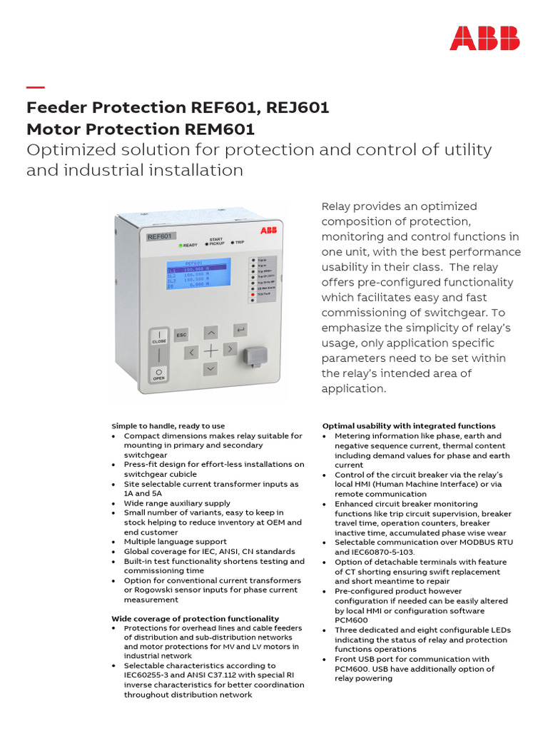 REx601 Datasheet 1MDS07202-YN ENe | PDF | Relay | Electrical Engineering