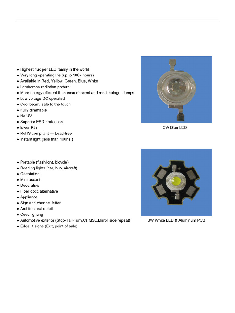 3W High Power LED | PDF | Light Emitting Diode | Electrostatic Discharge