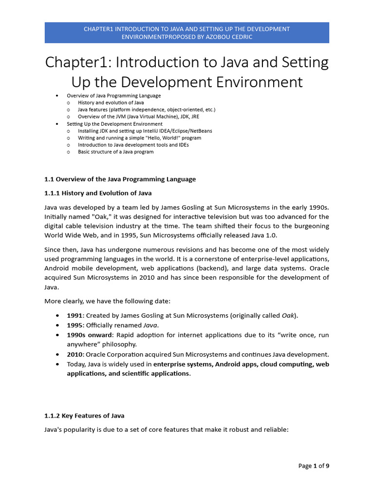 Chapter 1 Introduction To Java and Setting Up The Development ...