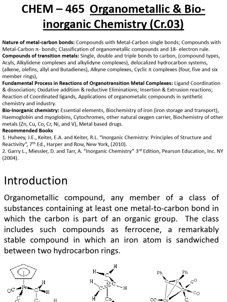 Chem 465 Organometallics and Bioinorganic Chemistry | PDF