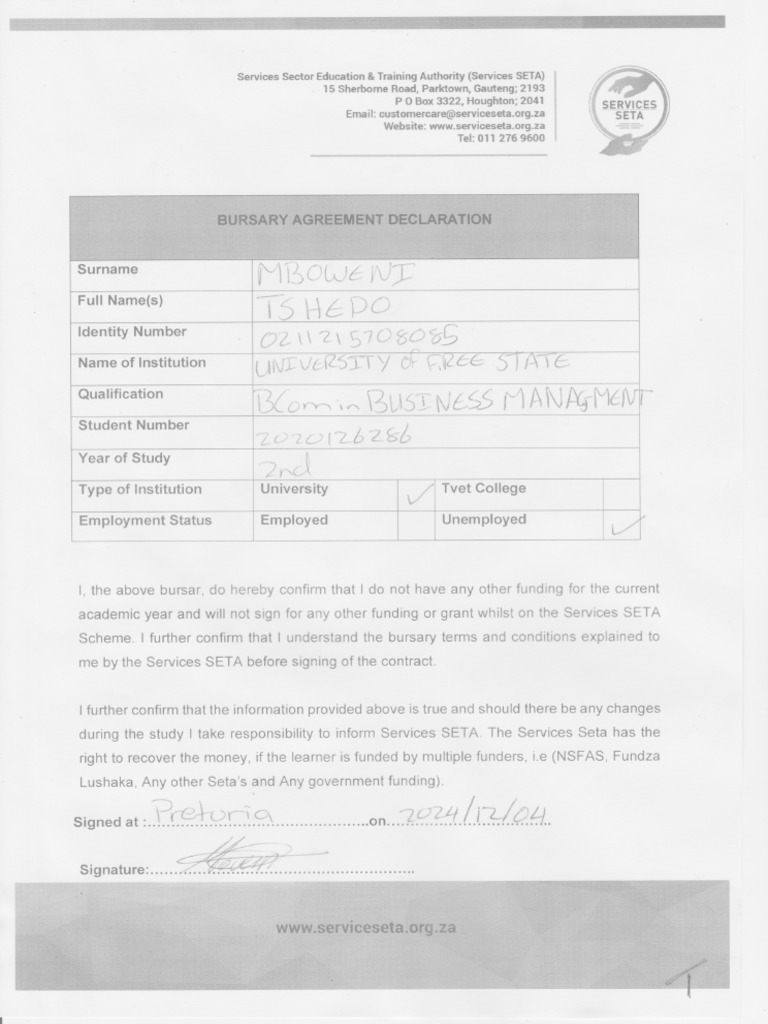 Bursary Declaration | PDF