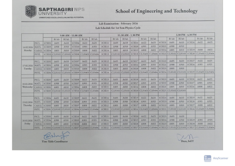 Lab Exam Schedule - Physics Cycle | PDF