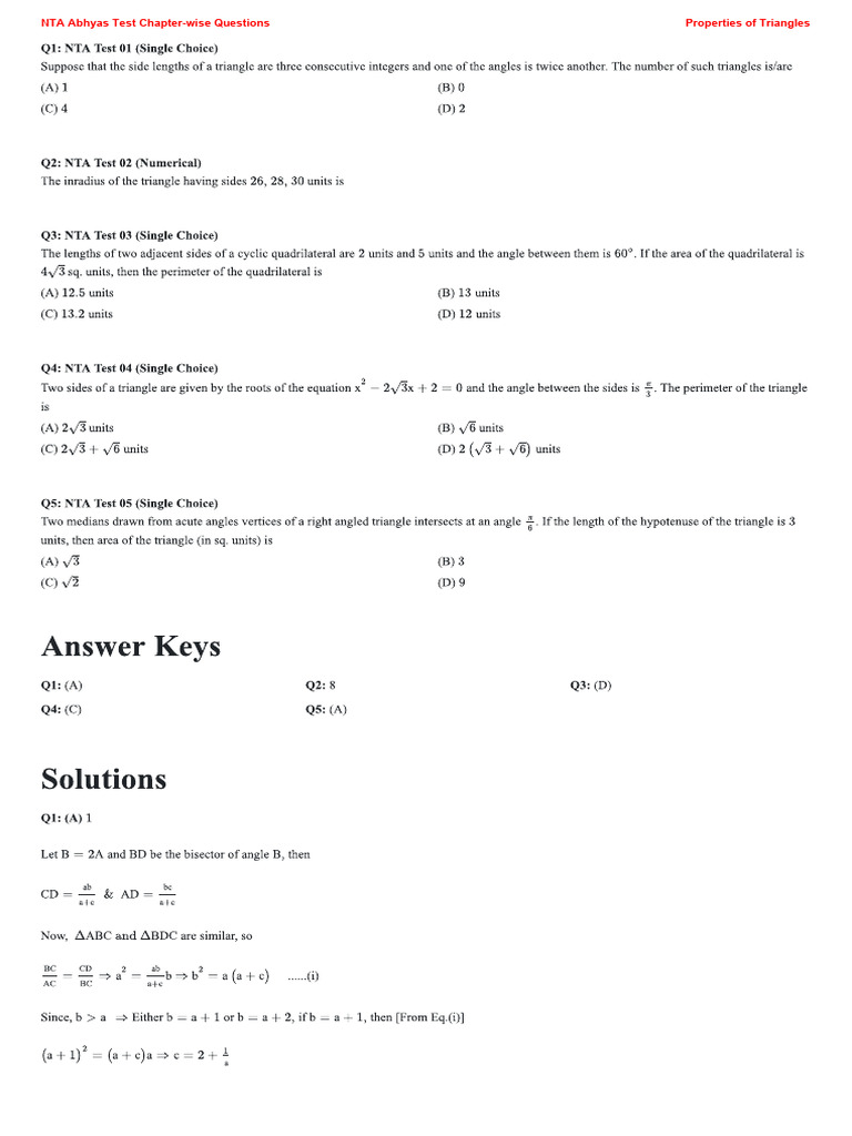 32 Properties of Triangles | PDF