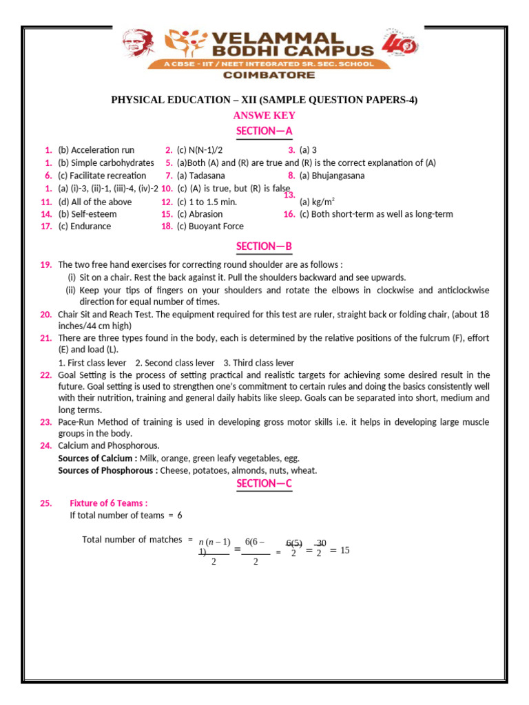 Physical Education (Sample Question Papers-4) - Answer Key | PDF ...