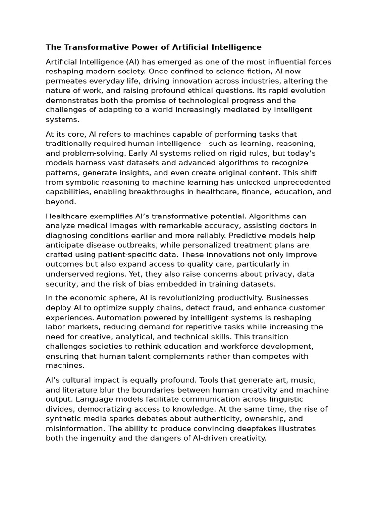 The Transformative Power of Artificial Intelligence | PDF | Artificial ...